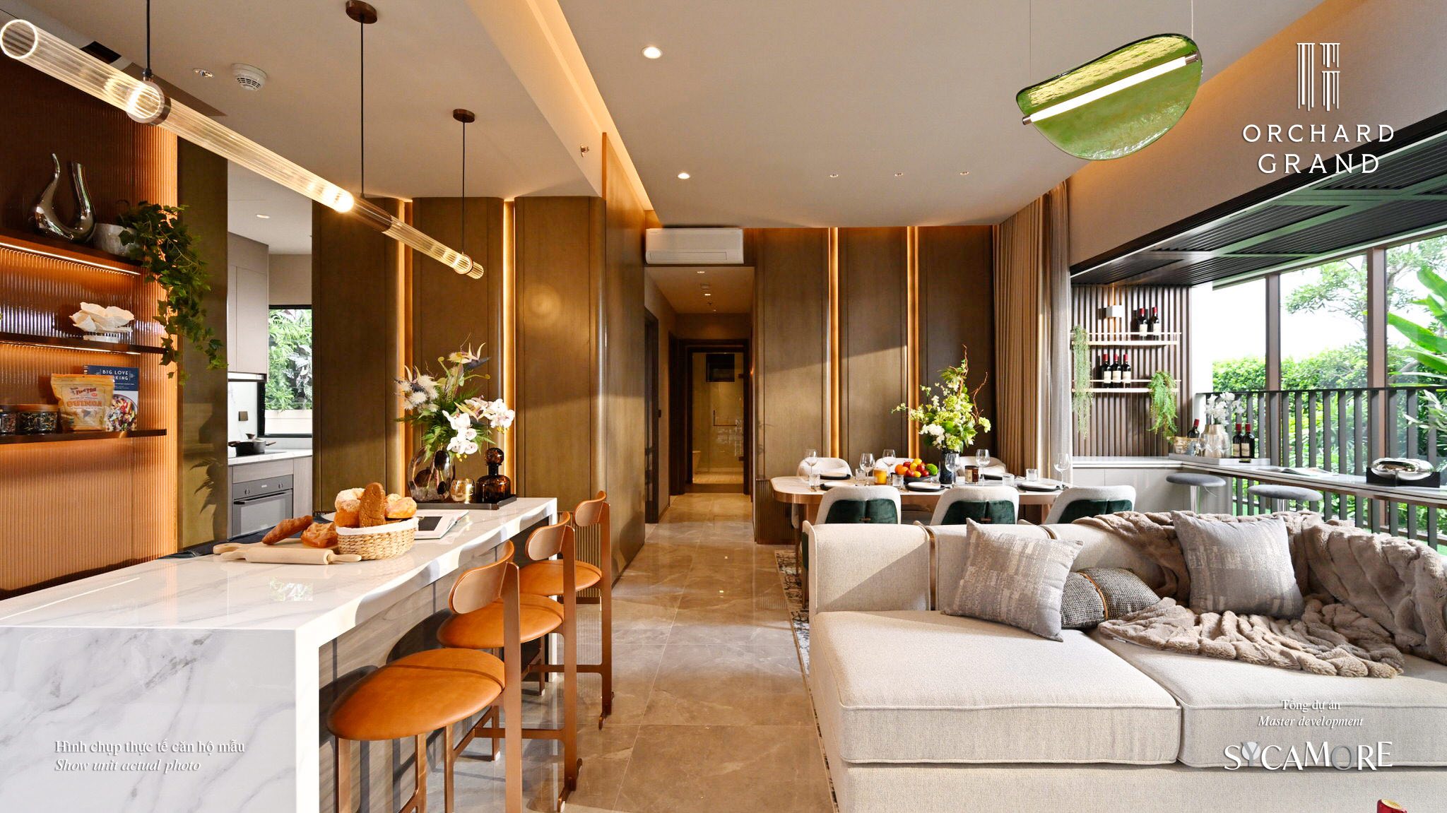 5 lý do Orchard Grand xứng đáng là lựa chọn hàng đầu tại Phường Bình Dương Phòng khách căn hộ mẫu 3PN Orchard Grand